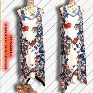 Vintage 1990’s Boho Floral Sleeveless Sharkbite Hem Sun Dress, Large